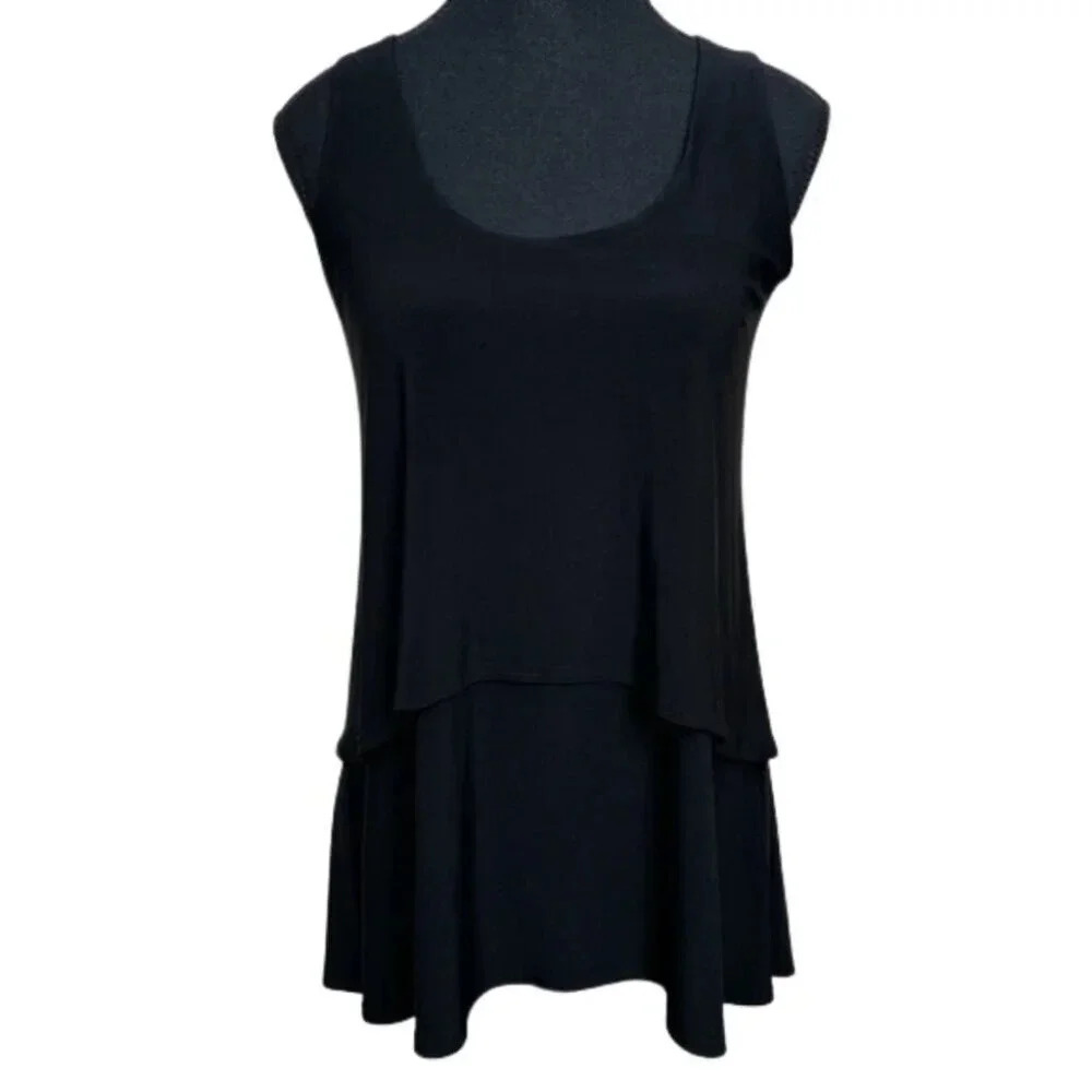 Sympli Womens 6 Tiered Black  Tank Relax Essential Top